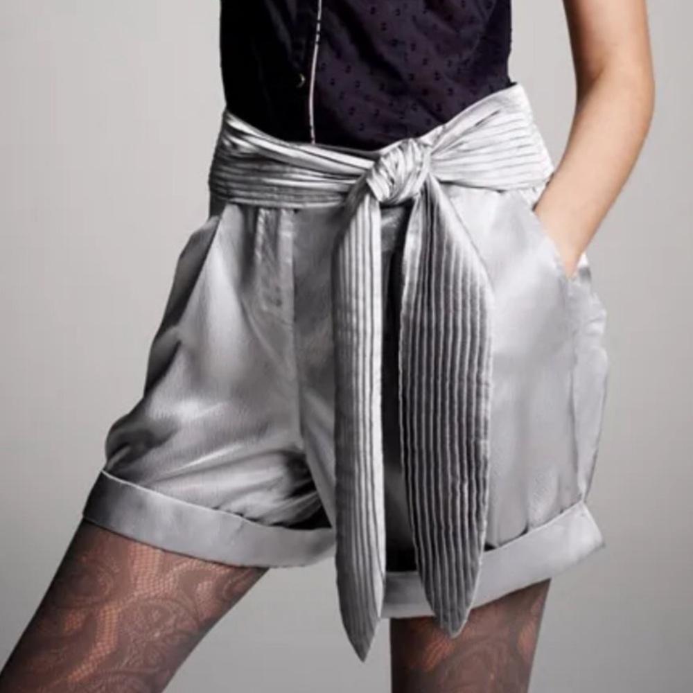 KA - Silver Satin Tie-Belt Shorts